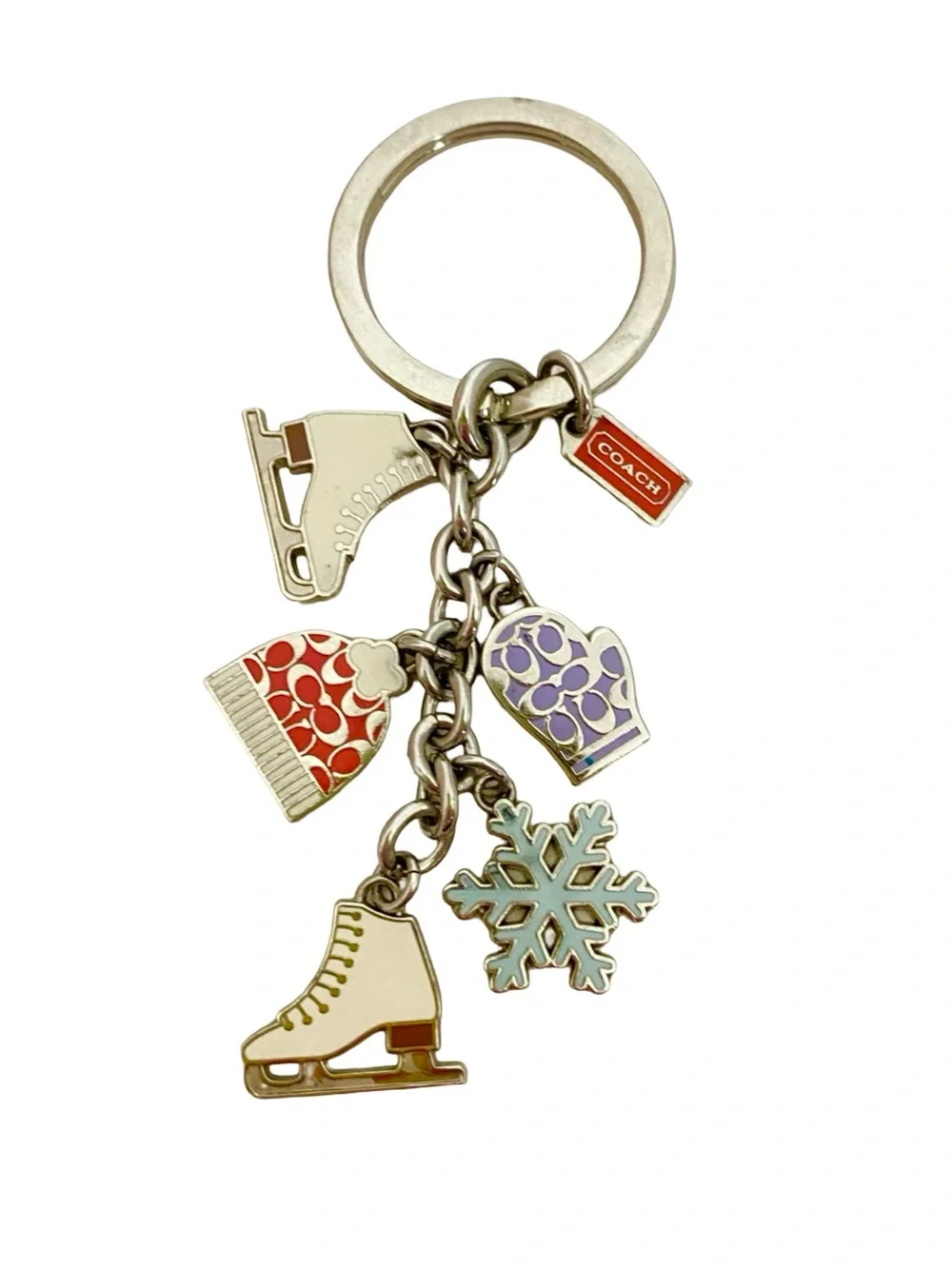 Coach Winter Themed Keychain Vintage Y2K Ice Skates Snowflakes Mittens Silver